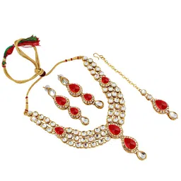 LUCKY JEWELLERY Gold-Plated Kundan-Studded Jewellery Set-picture-32