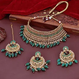 Sukkhi Gold-Plated Kundan-Studded & Beaded Jewellery Set-picture-27