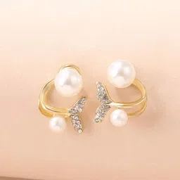 FIMBUL Gold-Plated Beads & Stones Studded Fish Tail Stud Earrings-image-7