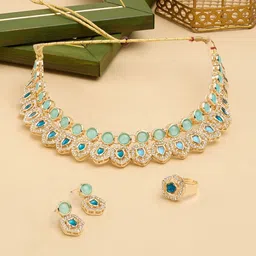 AMI Gold Plated Austrian Diamonds Studded Jewellery Set-picture-37