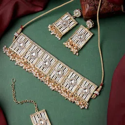Sukkhi Gold-Plated Necklace With Earrings And Maang Tika-image-12