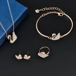 Peora Rose Gold-Plated CZ-Studded Duck Shaped Jewellery Set-image-13