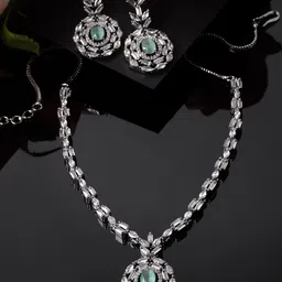 ZENEME Rhodium-Plated AD-Studded Jewellery Set-picture-40