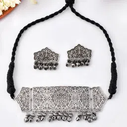 Voylla Nrityotsava Cutwork Sliver-Plated Jewellery Set-image-0