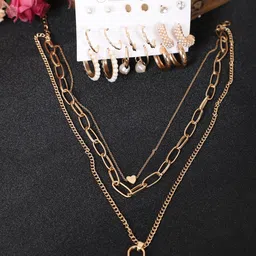 DressBerry Pack Of 6 Gold-Plated Earrings With Layered Chain-picture-13