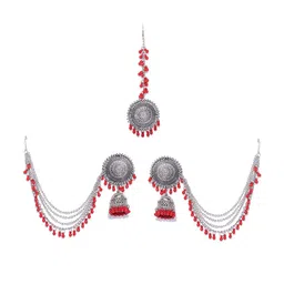 Sangria Silver-Toned & Red Silver-Plated & Beaded Jewellery Set-picture-24