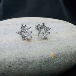 Arte Jewels 925 Sterling Silver Silver-Plated Cubic Zirconia Star Shaped Stud Earrings-picture-17