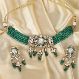AURAA TRENDS 22KT Gold-Plated Kundan-Studded & Beaded Jewellery Set-picture-40