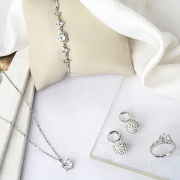 JOKER & WITCH Women Silver-Coloured & White Stone Studded Jewellery Set-picture-24