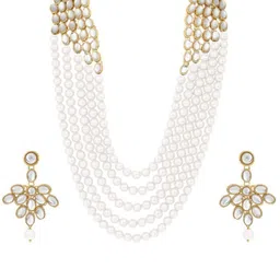 I Jewels Gold Plated Kundan Studded Layered Necklace With Earrings-image-3