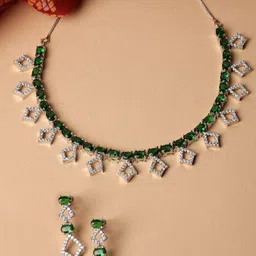 ZENEME Rhodium-Plated AD-Studded Jewellery Set-image-56