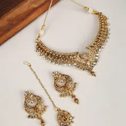 ANIKAS CREATION Gold Plated Cubic Zirconia Sudded Jewellery Set-picture-22