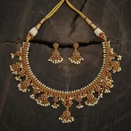 Kushal's Fashion Jewellery Gold-Plated Stone-Studded & Beaded Jewellery Set-picture-16