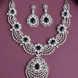 Voylla Rhodium-Plated CZ Studded Teardrop Cut Jewellery Set-picture-50