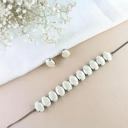 I Jewels Silver Plated & Beaded Choker Necklace & Earrings-picture-24