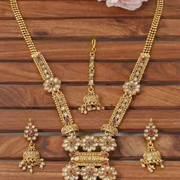 MANSIYAORANGE Gold-Plated Stone-Studded & Pearl Beaded Jewellery Set-picture-29