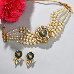 SOHI Gold-Plated Stone-Studded Necklace & Earrings-picture-25