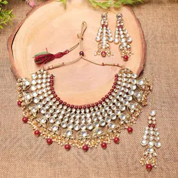 Ethnicking Gold-Plated Kundan-Studded & Beaded Jewellery Set-picture-25