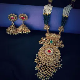 Carlton London Gold Plated Kundan Bridal Long Necklace with Earring Set image 1