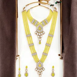 Stefan Gold Plated Kundan Stone Studded & Beaded Jewellery Set-picture-11