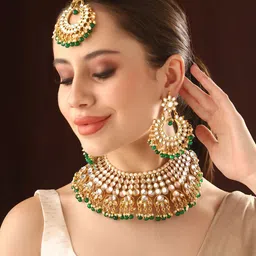 Priyaasi Gold-Plated Kundan Studded & Beaded Jewellery Set image 2
