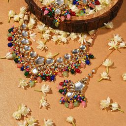 SOHI Gold-Plated White Kundan Studded Beaded Jewellery Set-picture-45