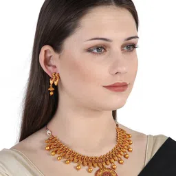 ANIKAS CREATION Gold-Plated Pink Stone-Studded & Beaded Jewellery Set-picture-28
