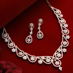 Jazz and Sizzle Rose Gold-Plated White AD Stone Studded Jewellery Set-picture-39