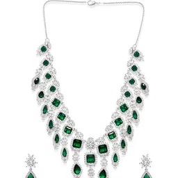 Rubans Premium Rhodium Plated AAA Cubic Zirconia & Emerald Studded Necklace Set image 3