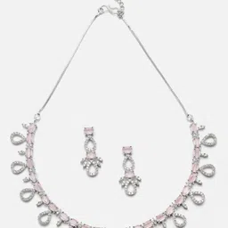Aazeen Rhodium-Plated AD-Studded Jewellery Set image 1