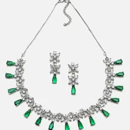 Aazeen Rhodium-Plated AD-Studded Jewellery Set image 1