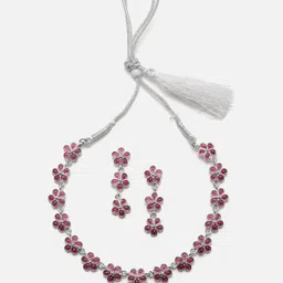Aazeen Rhodium-Plated Silver-Toned AD Studded Jewellery Set-picture-22