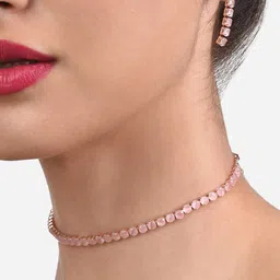 Zaveri Pearls Rose Gold-Plated Pink CZ-Studded Jewellery Set-picture-19