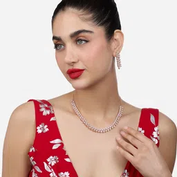 Zaveri Pearls Rose Gold-Plated Cubic Zirconia-Studded Jewellery Set-picture-40