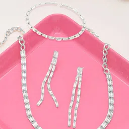 Zaveri Pearls Silver-Plated White CZ-Studded Jewellery Set-picture-19