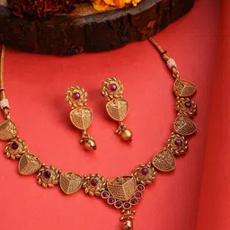 SOHI Gold-Plated Pink Stone-Studded Jewellery Set-picture-15