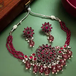 aadita Silver-Plated Kundan Studded & Beaded Jewellery Set-picture-10