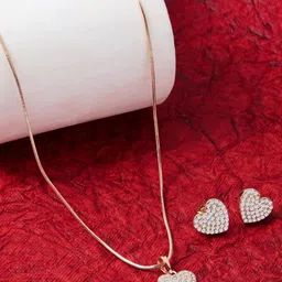 AMI Rose Gold-Plated CZ-Studded Contemporary Heart Jewellery Set image 1