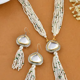Silvermerc Designs Silver-Plated Kundan Studded & Beaded Jewellery Set-picture-34
