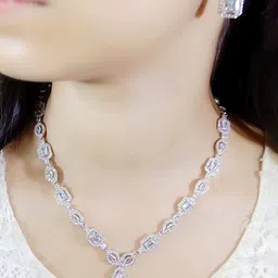 Ladymania Sliver Plated American Diamond Studded Jewellery Set-picture-28