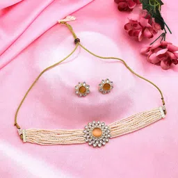 Yellow Chimes Gold Plated Kundan Jewellery Set-picture-20