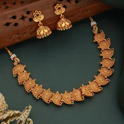 Saraf RS Jewellery Gold-Plated AD-Stones Studded Floral Temple Jewellery Set-picture-22