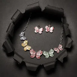 SOHI Silver-Plated Pastel Butterfly Jewellery Set-picture-29