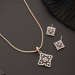 Saraf RS Jewellery Rose Gold-Plated AD-Studded Necklace with Earrings-picture-49