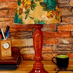 Foziq Brown & Yellow Floral Printed Wooden Table Lamps-image-94