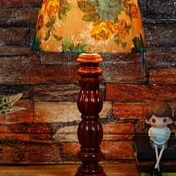Foziq Brown & Beige Printed Wood Table Lamp-image-47