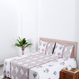 HANDICRAFT PALACE White Printed 350 GSM Cotton Double King Bed Cover With 2 Pillow Covers-picture-14