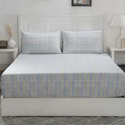 MASPAR Blue & Grey Printed 144TC Cotton Double Bedsheet With Pillow Cover-picture-25
