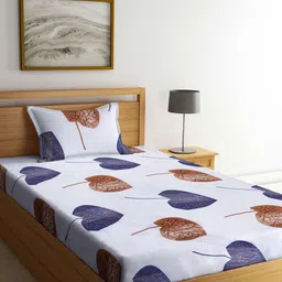 Arrabi Blue & Brown Graphic 300 TC Single Bedsheet with 1 Pillow Covers-picture-22