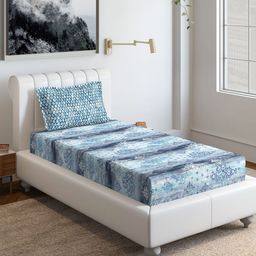 DDecor Blue Geometric 150 TC Cotton 1 Single Bedsheet with 1 Pillow Cover-picture-13